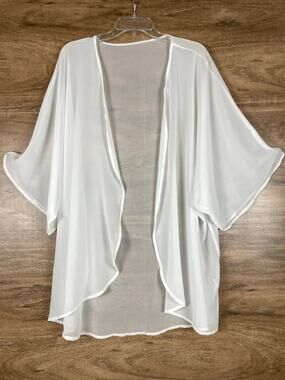 White Chiffon Kimono Cardigan Women 3XL Sheer Open Front Wrap Cover Up Blouse